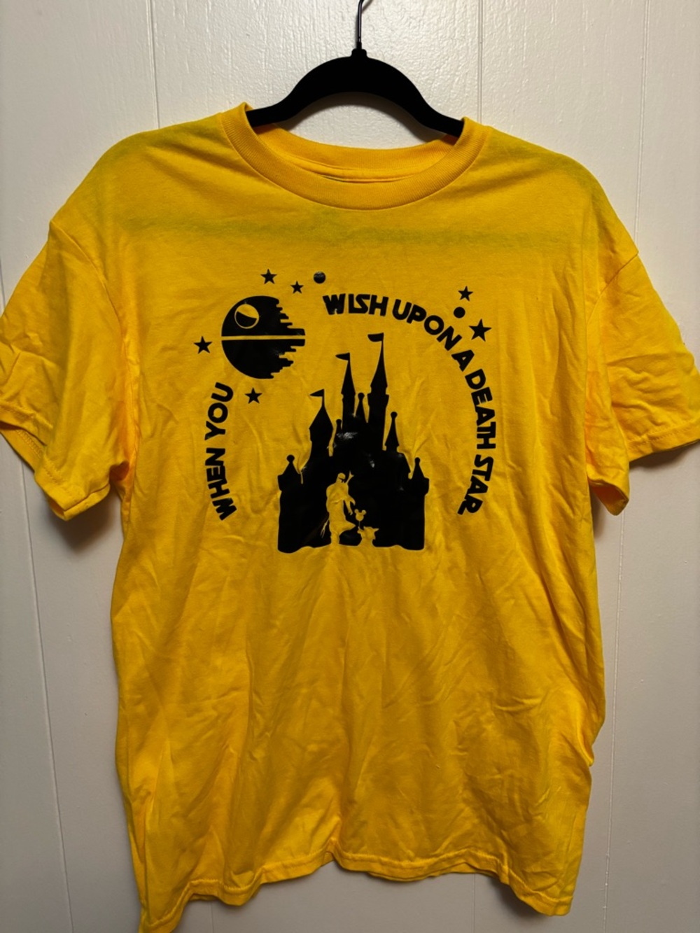 Gildan Yellow Tee with Black Castle & Space Graphic